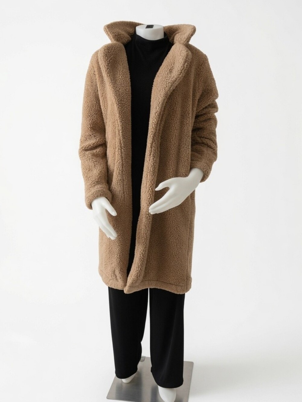 Angashion Camel Tan Teddy Faux Shearling Long Coat Size S